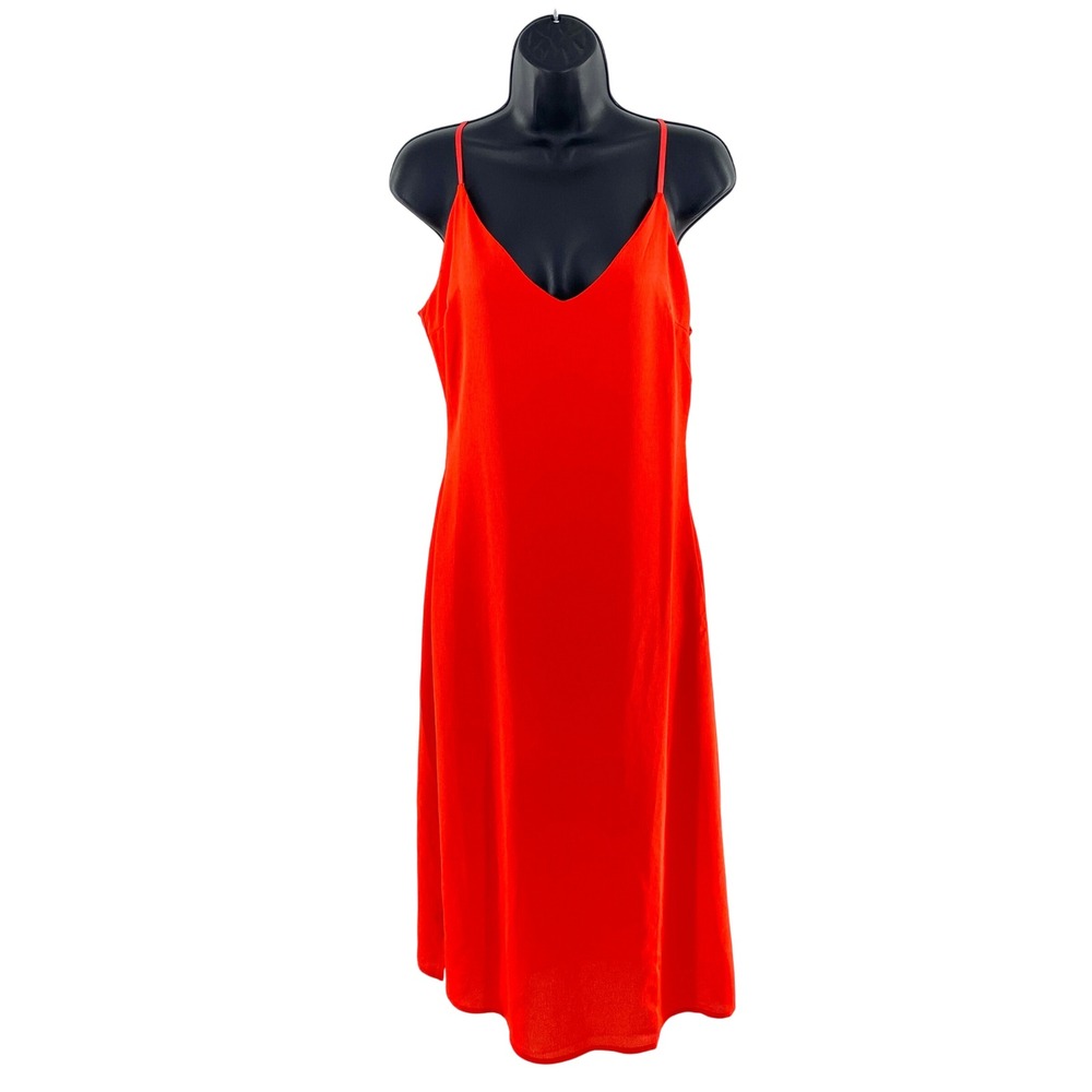 Lulus V-Neck Midi Dress Sleeveless Spaghetti Strap‎ Bright Red Sz M Cocktail USA
